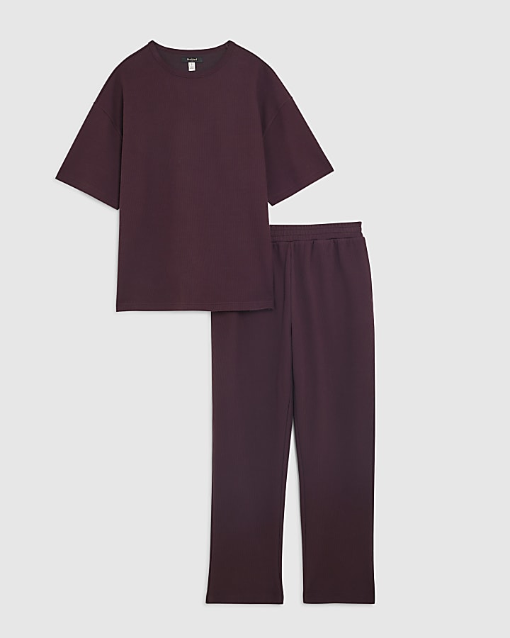 river island Red Oversized Fit T-Shirt And Joggers Set