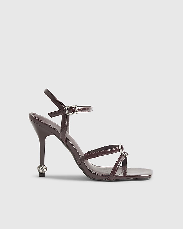 River Island Red Patent Embellished Strappy Heeled Sandals