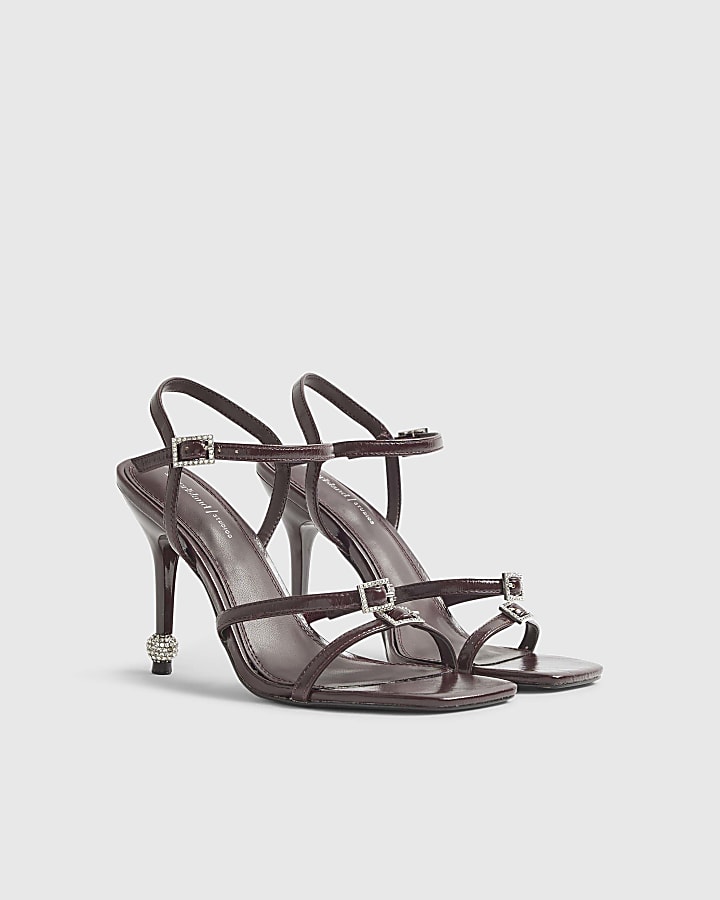 River Island Red Patent Embellished Strappy Heeled Sandals