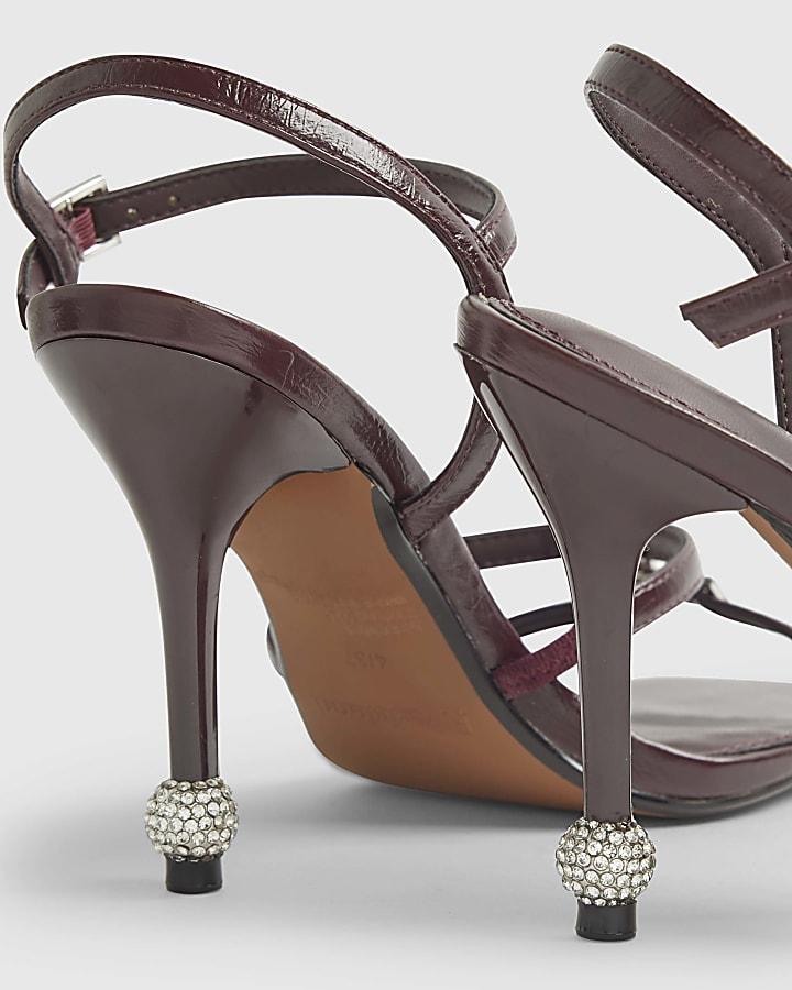river island Red Patent Embellished Strappy Heeled Sandals