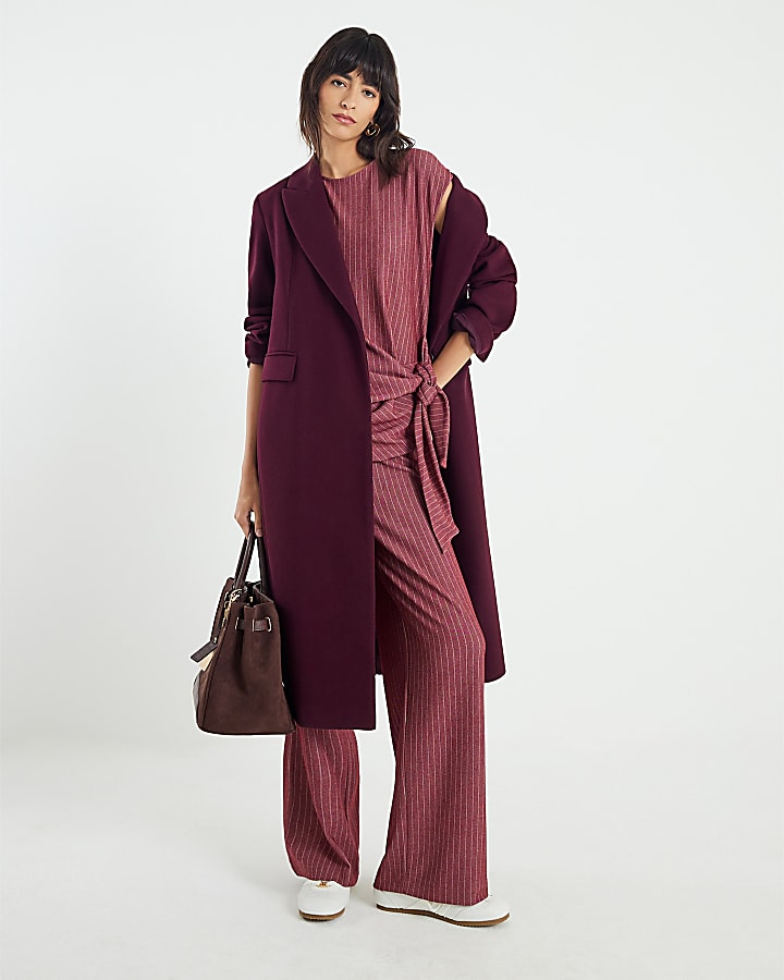 River Island Red Pinstripe Drawstring Wide Leg Trousers