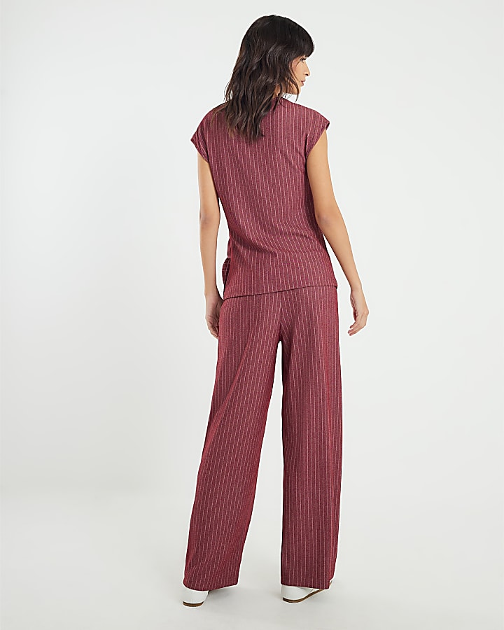 River Island Red Pinstripe Drawstring Wide Leg Trousers