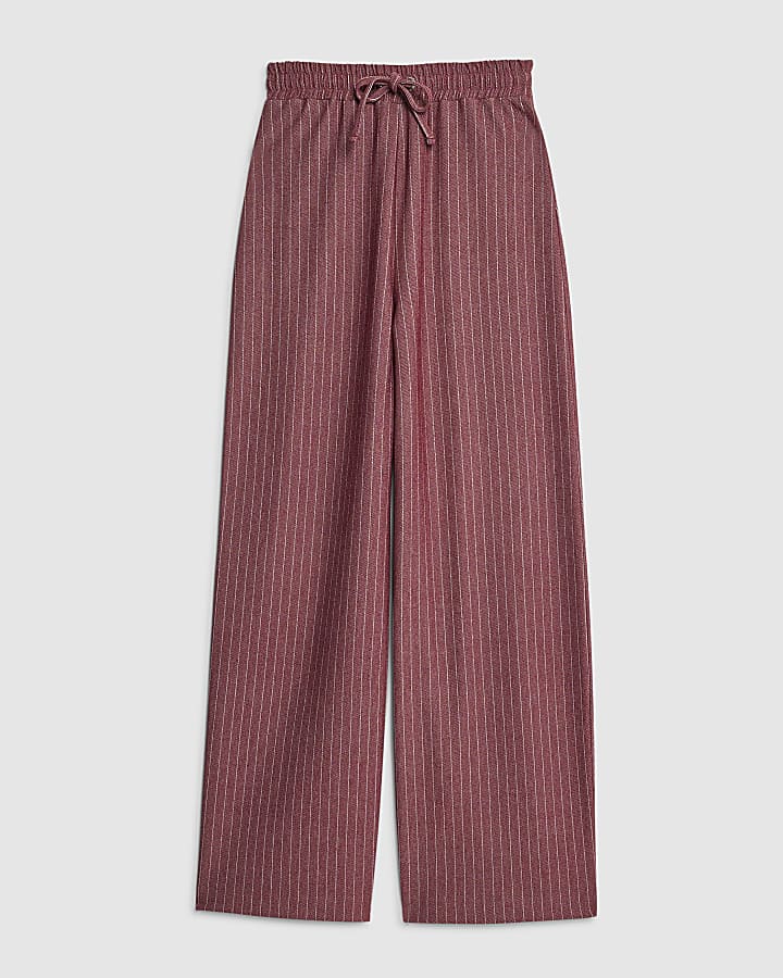 river island Red Pinstripe Drawstring Wide Leg Trousers