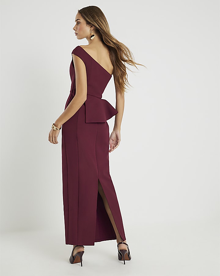 River Island Red Premium Asymmetric Frill Maxi Dress
