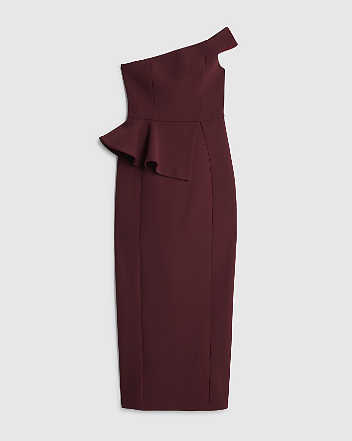 river island Red Premium Asymmetric Frill Maxi Dress