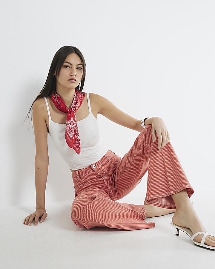 River Island Red Relaxed Flared Leg Pinstripe Jeans