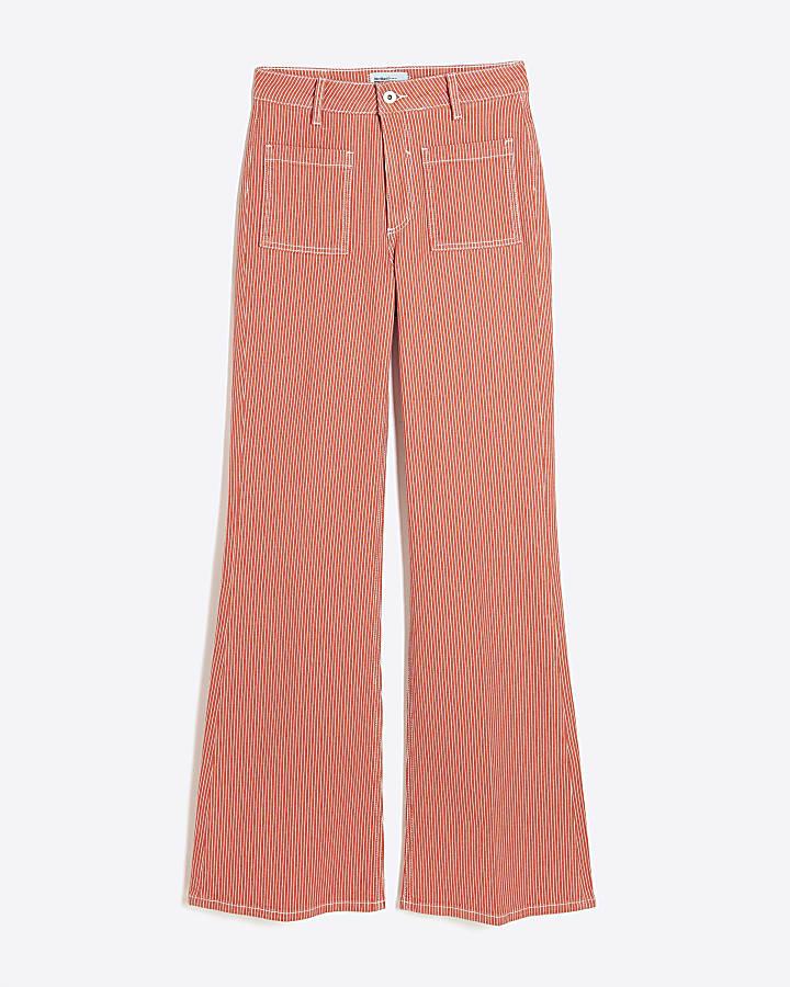 river island Red Relaxed Flared Leg Pinstripe Jeans