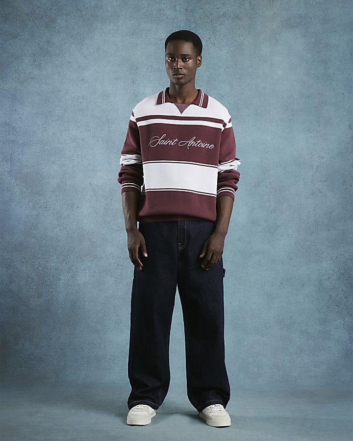 River Island Red Saint Antoine Colour Block Polo Shirt