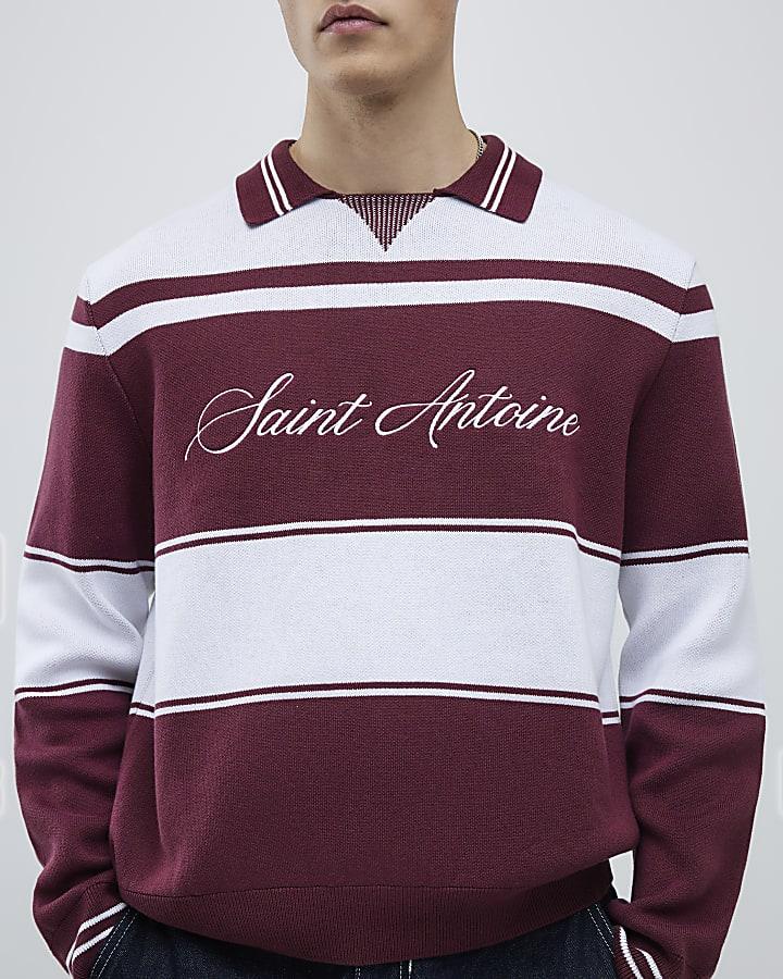 River Island Red Saint Antoine Colour Block Polo Shirt