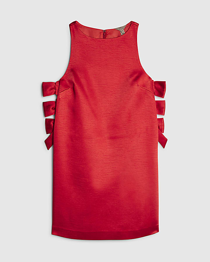 river island Red Satin Sleeveless Bow Detail Mini Dress