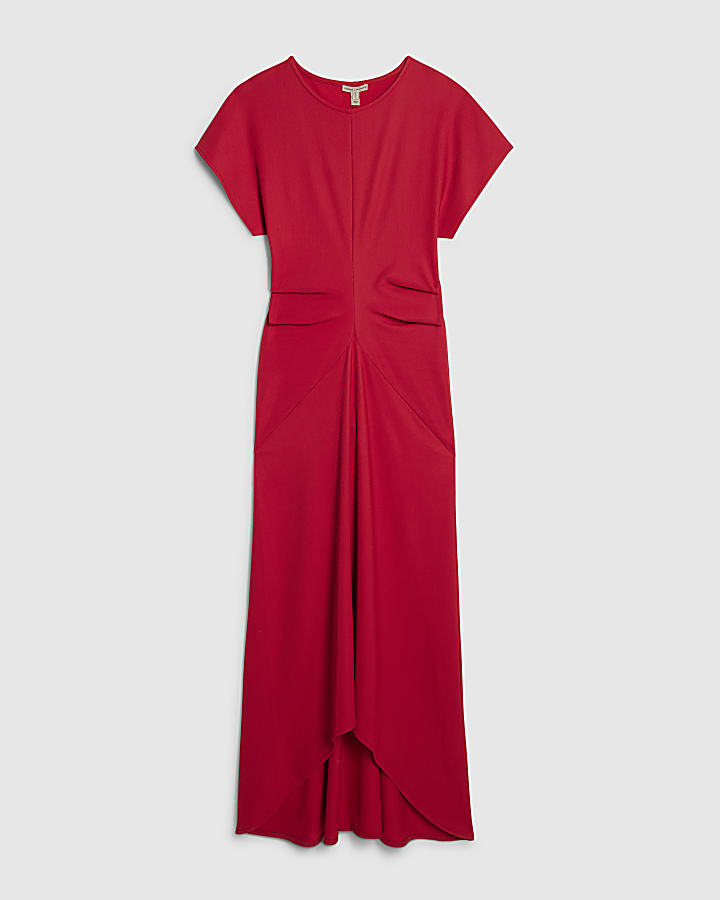 river island Red Short Sleeve Cinched Waist Maxi Dress