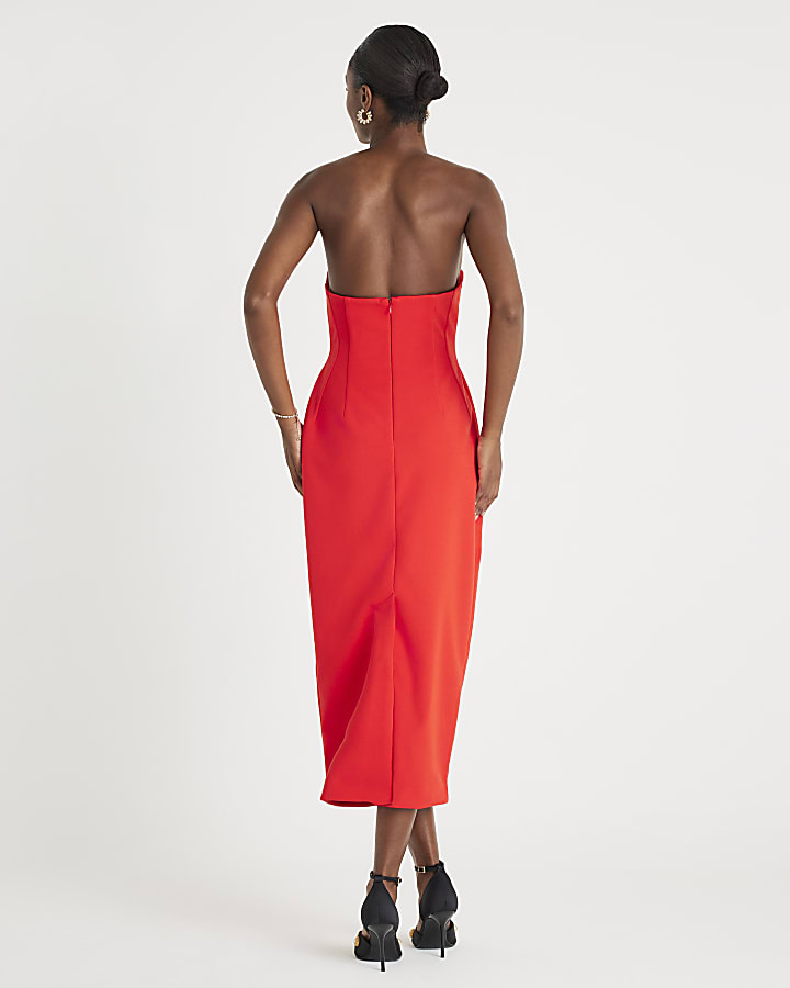 River Island Red Sleeveless Bodycon Bandeau Midi Dress