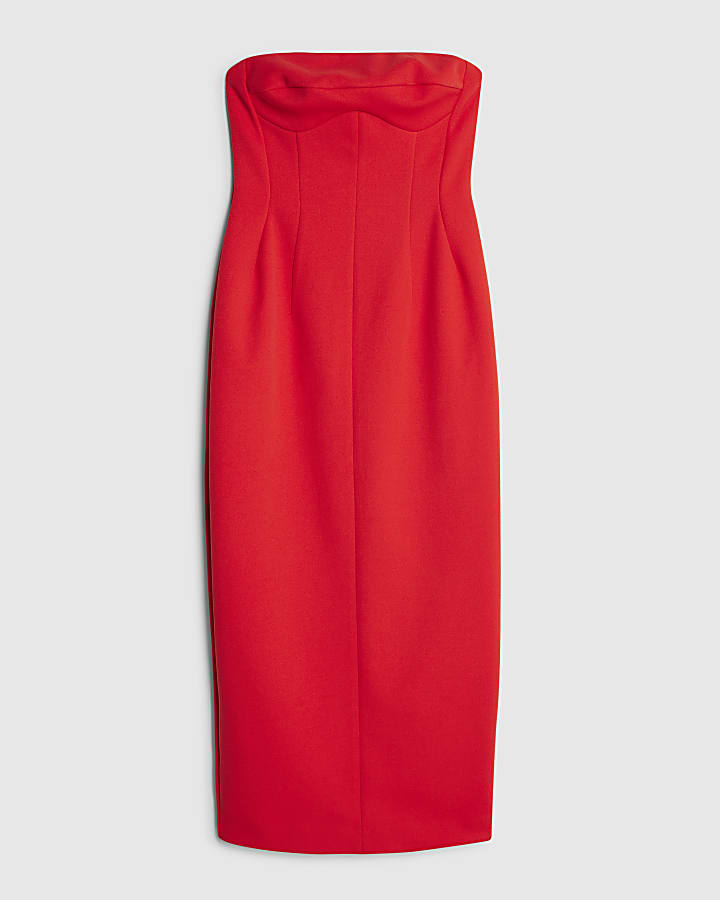 river island Red Sleeveless Bodycon Bandeau Midi Dress