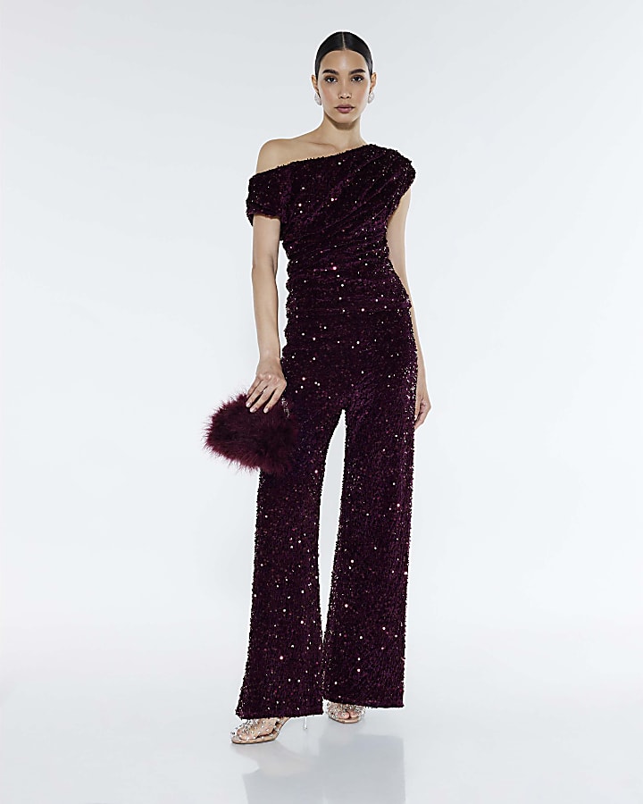 River Island Red Velvet Sleeveless Sequin Drape Top