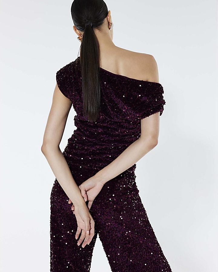 River Island Red Velvet Sleeveless Sequin Drape Top