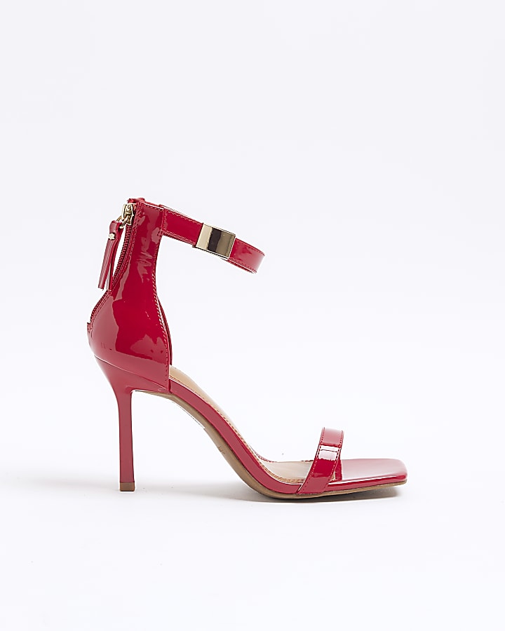 River Island Red Wide Fit Patent Clasp Heeled Sandals