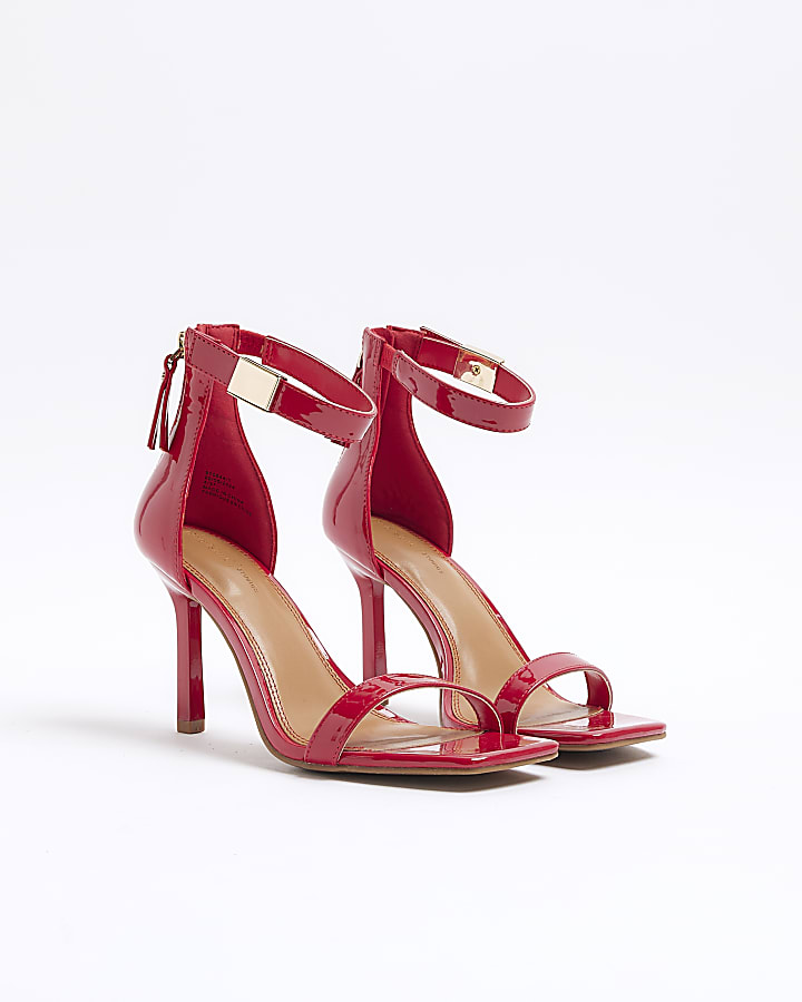 River Island Red Wide Fit Patent Clasp Heeled Sandals
