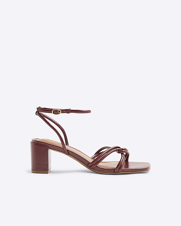 River Island Red Wide Fit Strappy Block Heel Sandals