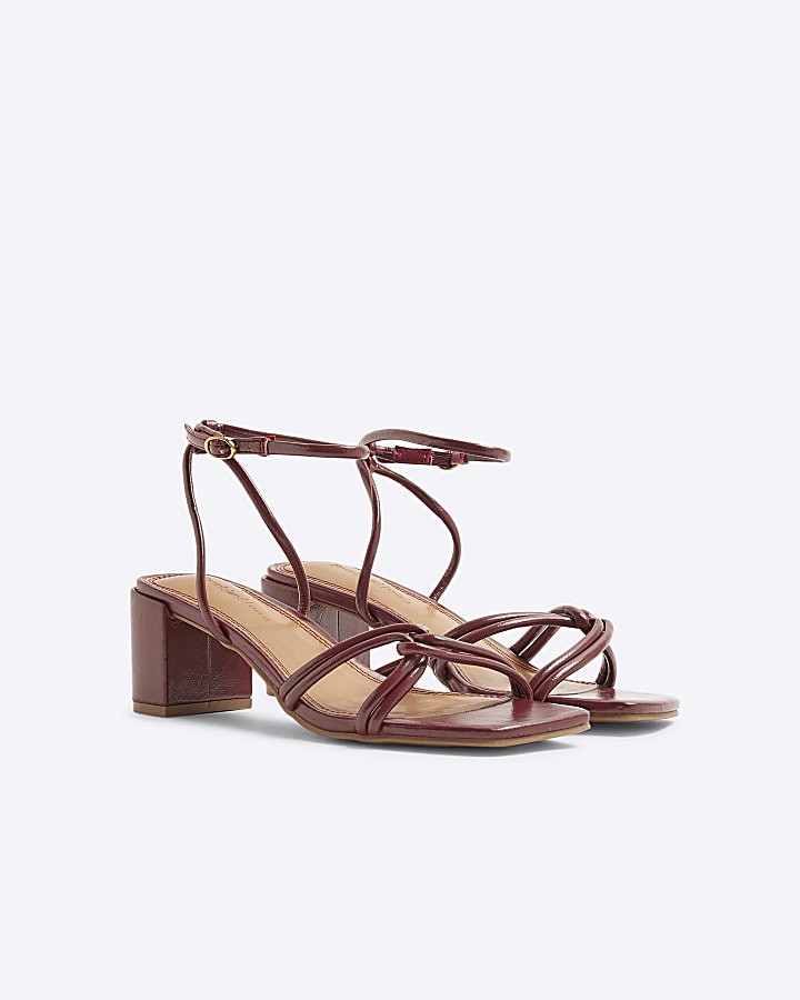 River Island Red Wide Fit Strappy Block Heel Sandals