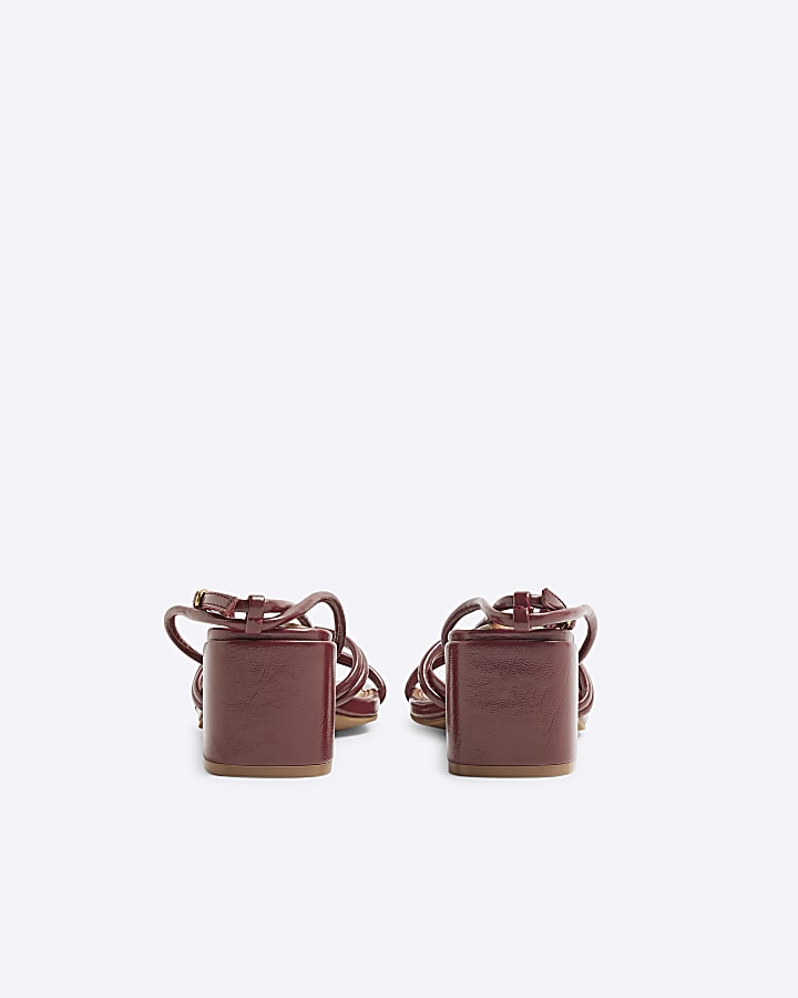River Island Red Wide Fit Strappy Block Heel Sandals