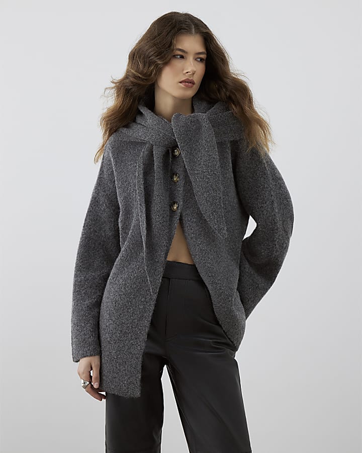 River Island RI Studio Grey Scarf Alpaca Blend Cardigan