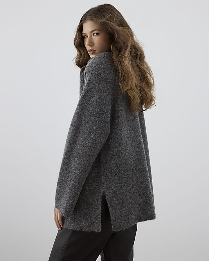 River Island RI Studio Grey Scarf Alpaca Blend Cardigan