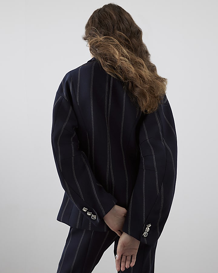 River Island RI Studio Navy Cocoon Sleeve Stripe Blazer