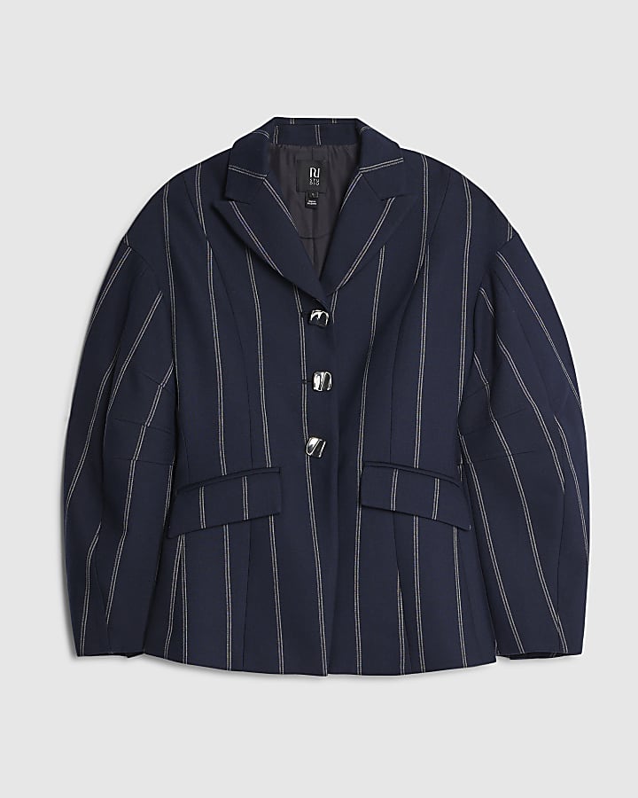 river island RI Studio Navy Cocoon Sleeve Stripe Blazer