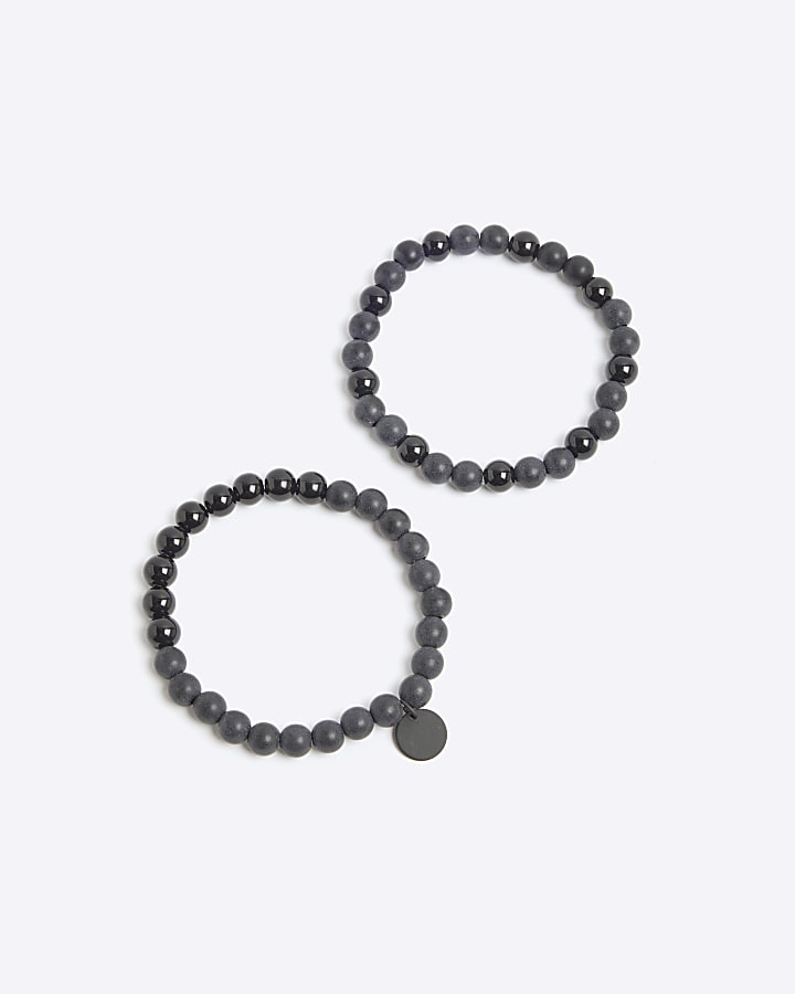 River Island 2 Pack Black Beaded Bracelets