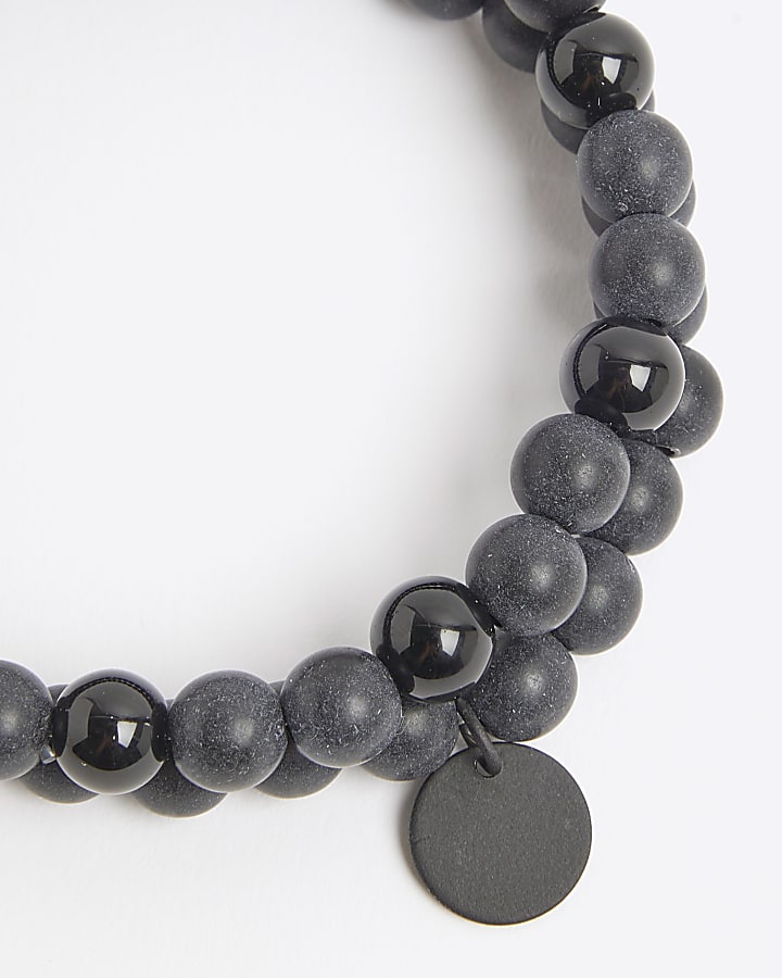 River Island 2 Pack Black Beaded Bracelets