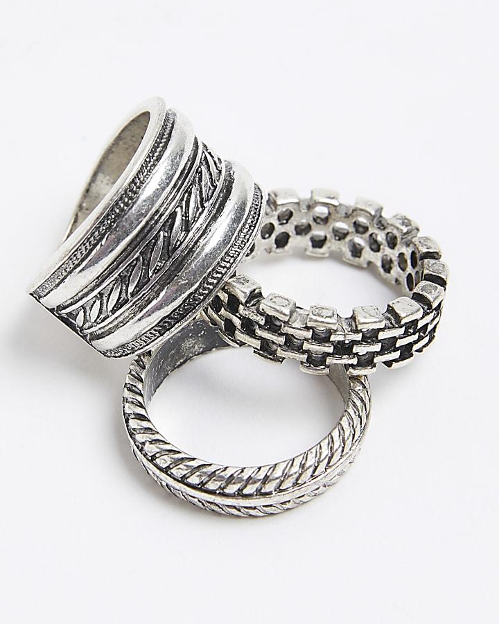 River Island 3 Pack Black Chain Woven Rings