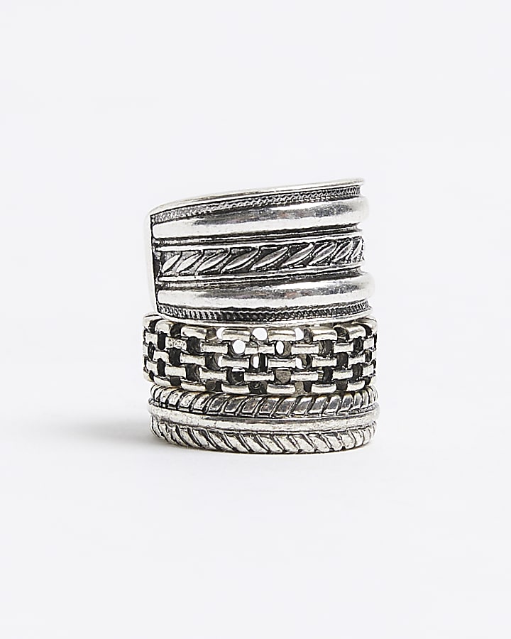 River Island 3 Pack Black Chain Woven Rings