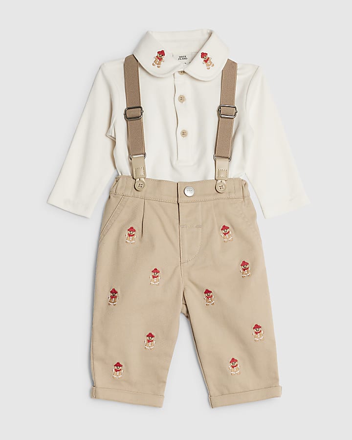 River Island Baby Boys Beige Gingerbread Dungarees
