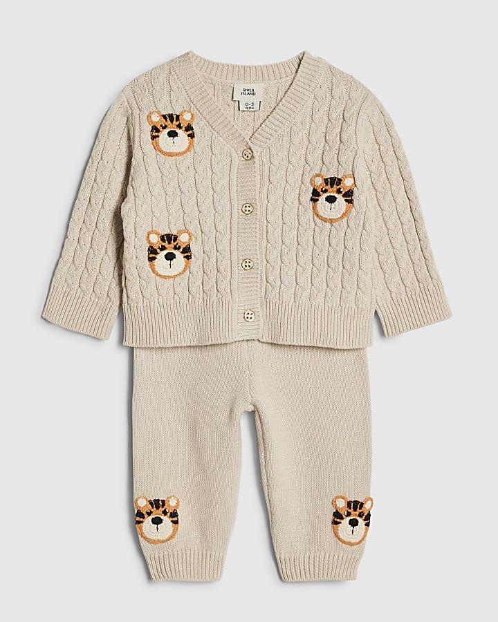 River Island Baby Boys Beige Tiger Cardigan Set