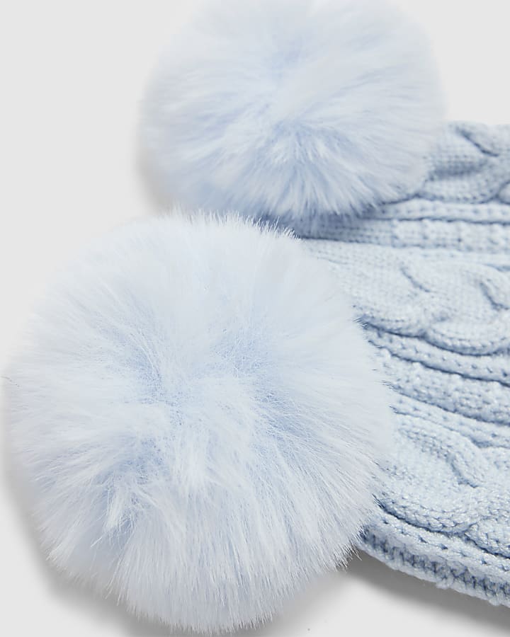 river island Baby Boys Blue Double Pom Beanie Hat