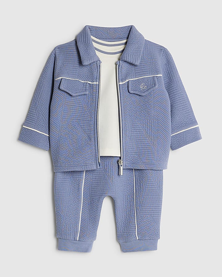 River Island Baby Boys Blue Jacquard Shacket Set