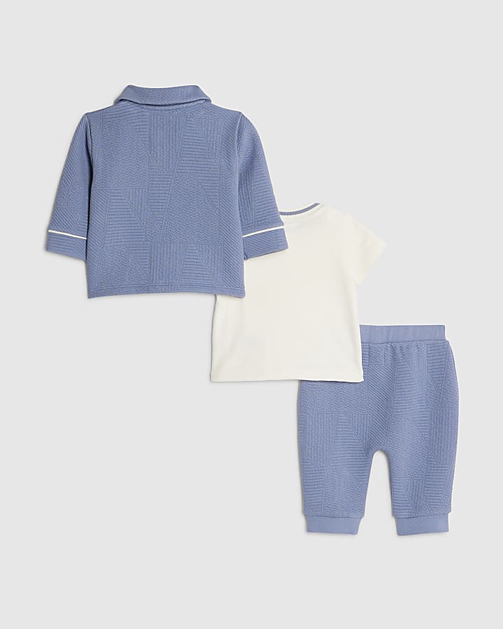 River Island Baby Boys Blue Jacquard Shacket Set