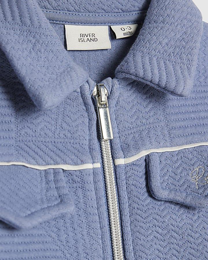 River Island Baby Boys Blue Jacquard Shacket Set