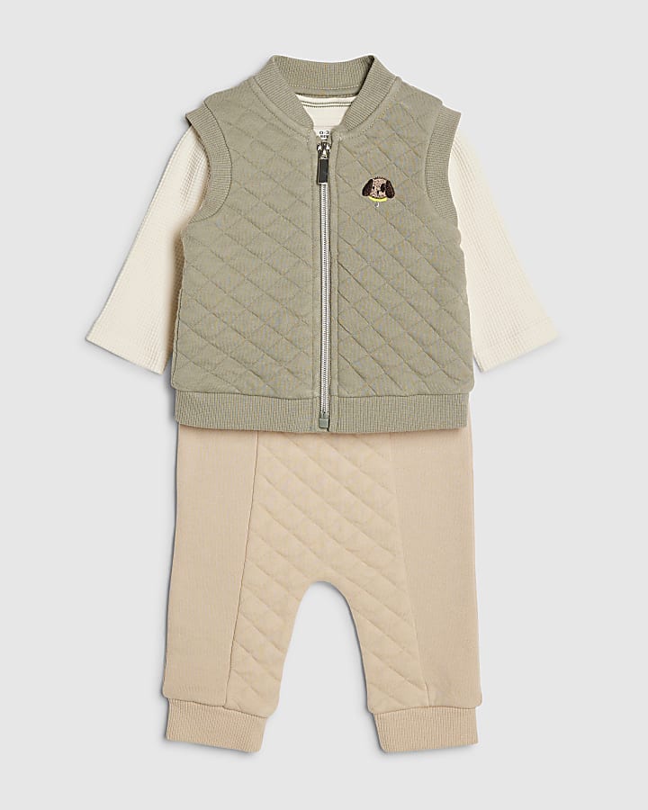 River Island Baby Boys Khaki Quilted Gilet Set