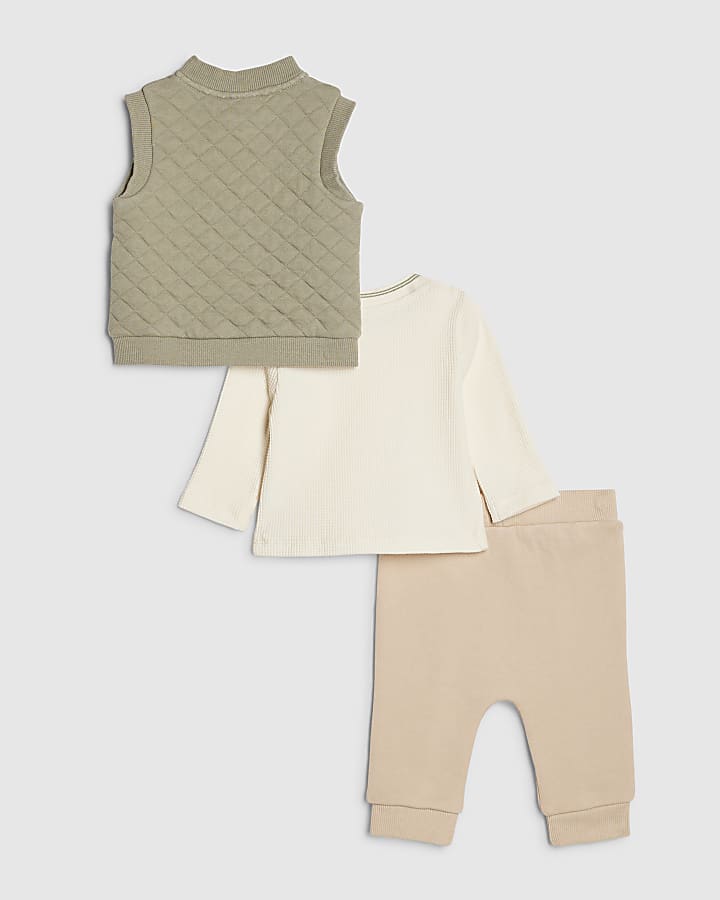 River Island Baby Boys Khaki Quilted Gilet Set