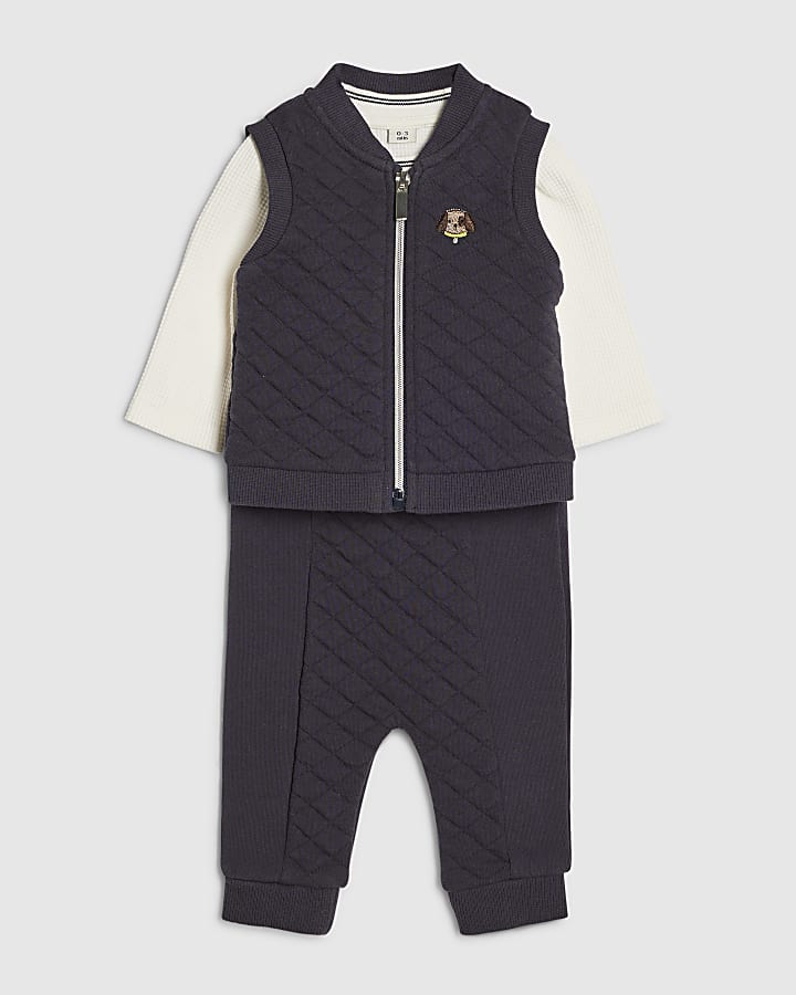River Island Baby Boys Navy Quilted Gilet Set