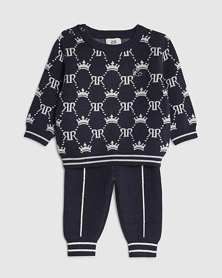 River Island Baby Boys Navy RI Monogram Jumper Set