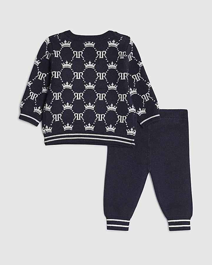 River Island Baby Boys Navy RI Monogram Jumper Set