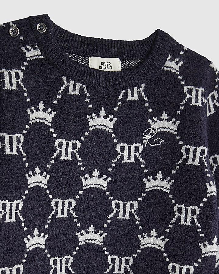 River Island Baby Boys Navy RI Monogram Jumper Set