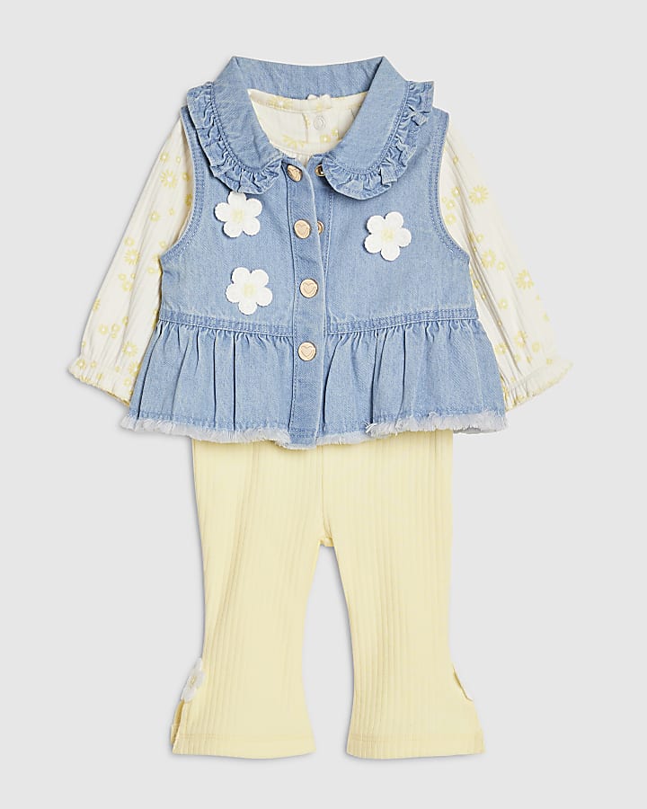 River Island Baby Girls Blue Daisy Gilet Set