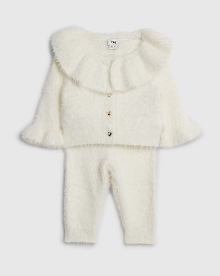 River Island Baby Girls Cream Fluffy Cardigan Set
