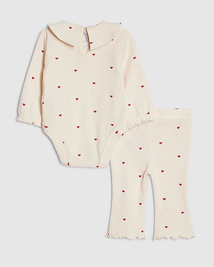 River Island Baby Girls Cream Heart Bodysuit Set