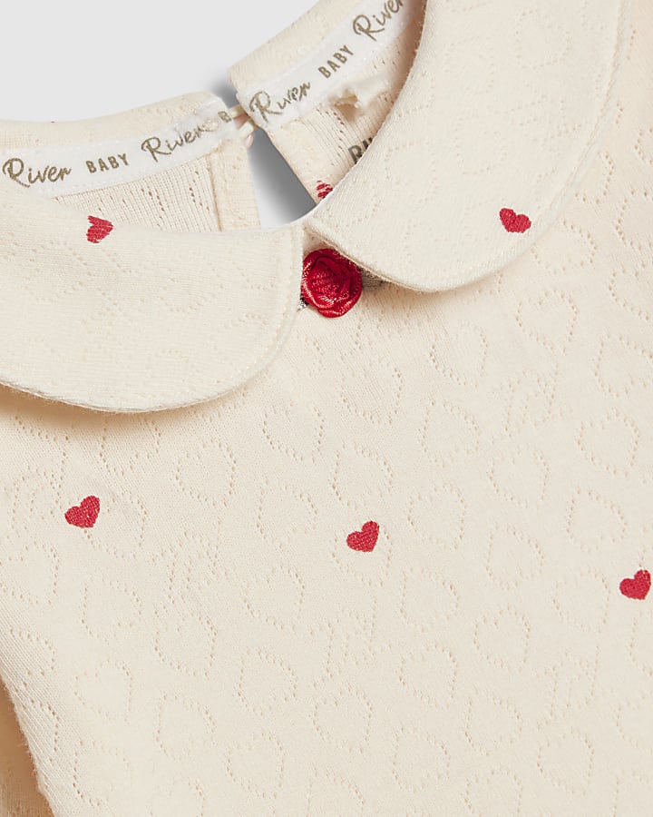 River Island Baby Girls Cream Heart Bodysuit Set