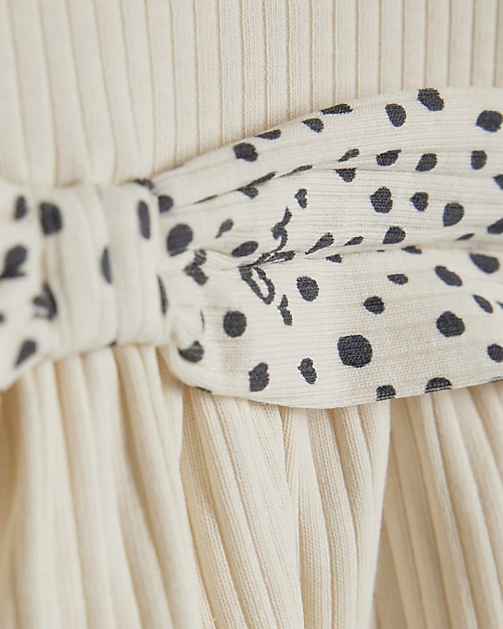 River Island Baby Girls Cream Ribbed Bow Top Set