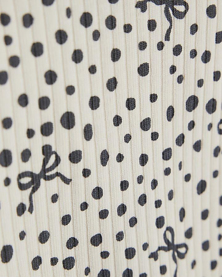 river island Baby Girls Cream Ribbed Bow Top Set